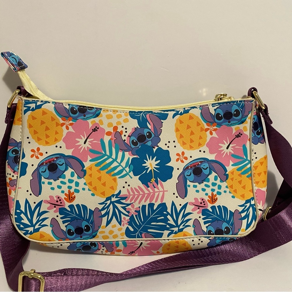 Bioworld Disney Stitch Crossbody Bag Purse Zip up Lilo + Stitch Purple Strap - Picture 3 of 7